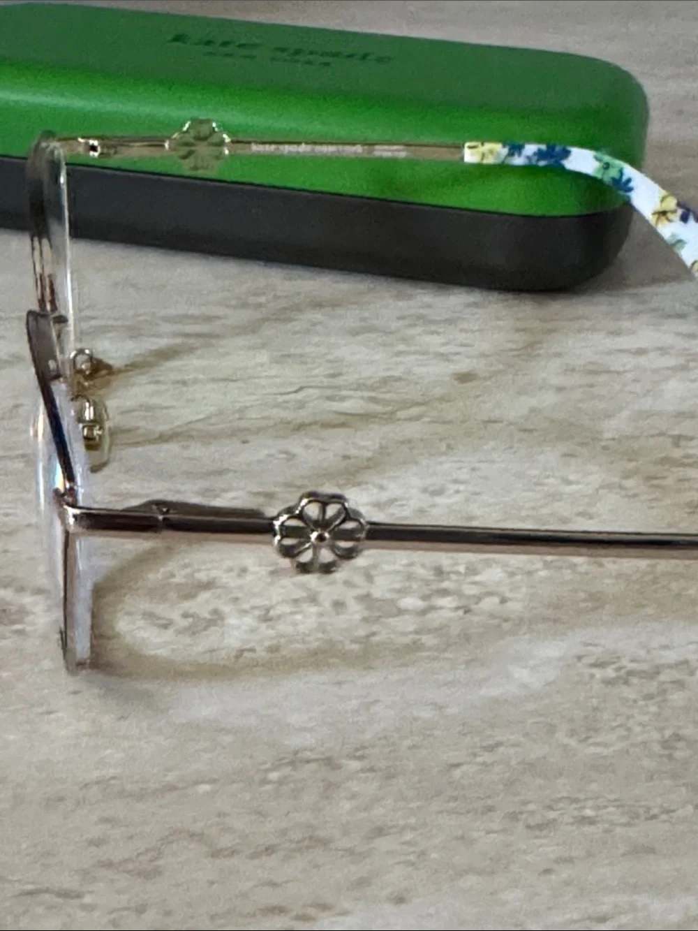 kate spade prescription Gold and Black Cat-Eye Glasses with Floral Temple Tip
